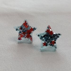 Hand Crafted Blue and Silver Star Earrings